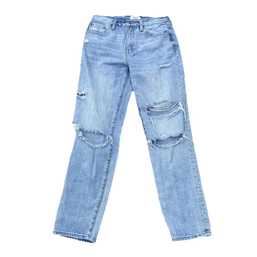 Pistola Women's Distressed Straight Leg Blue Denim Jeans Size‎ 27x30 Mid Rise - Picture 9 of 11